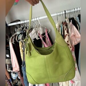Green leather coach bag purse